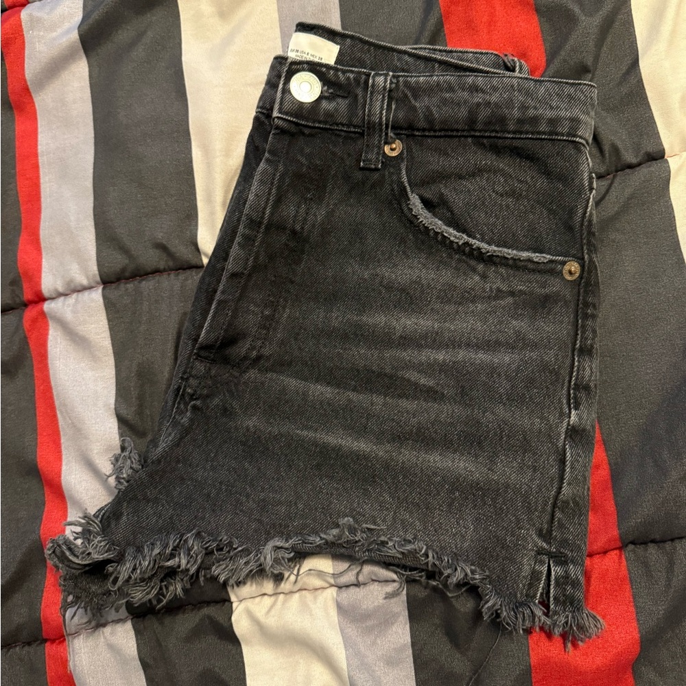 Zara Black Distressed Denim Shorts